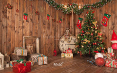 Wooden House Clock Socks Christmas Backdrop - Layoris