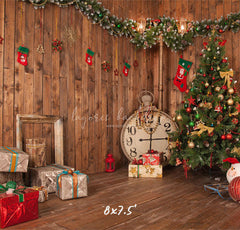 Wooden House Clock Socks Christmas Backdrop - Layoris