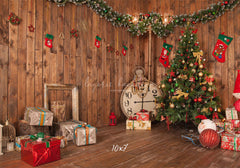Wooden House Clock Socks Christmas Backdrop - Layoris