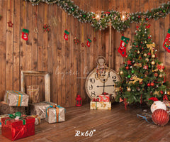 Wooden House Clock Socks Christmas Backdrop - Layoris