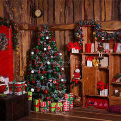 Wooden House Red Door Christmas Backdrop - Layoris