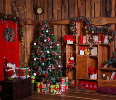 Wooden House Red Door Christmas Backdrop - Layoris