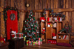 Wooden House Red Door Christmas Backdrop - Layoris