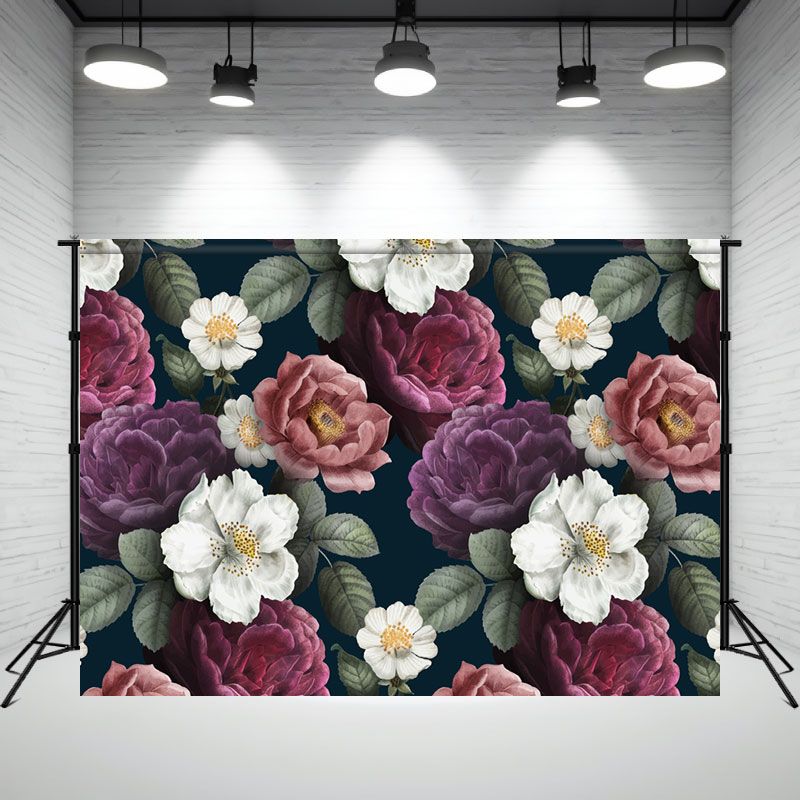 Purple Red White Peony Flower Photo Backdrop - Layoris