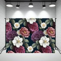 Purple Red White Peony Flower Photo Backdrop - Layoris