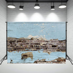 Blue Wall Brown Brick Photography Backdrop - Layoris