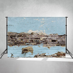 Blue Wall Brown Brick Photography Backdrop - Layoris