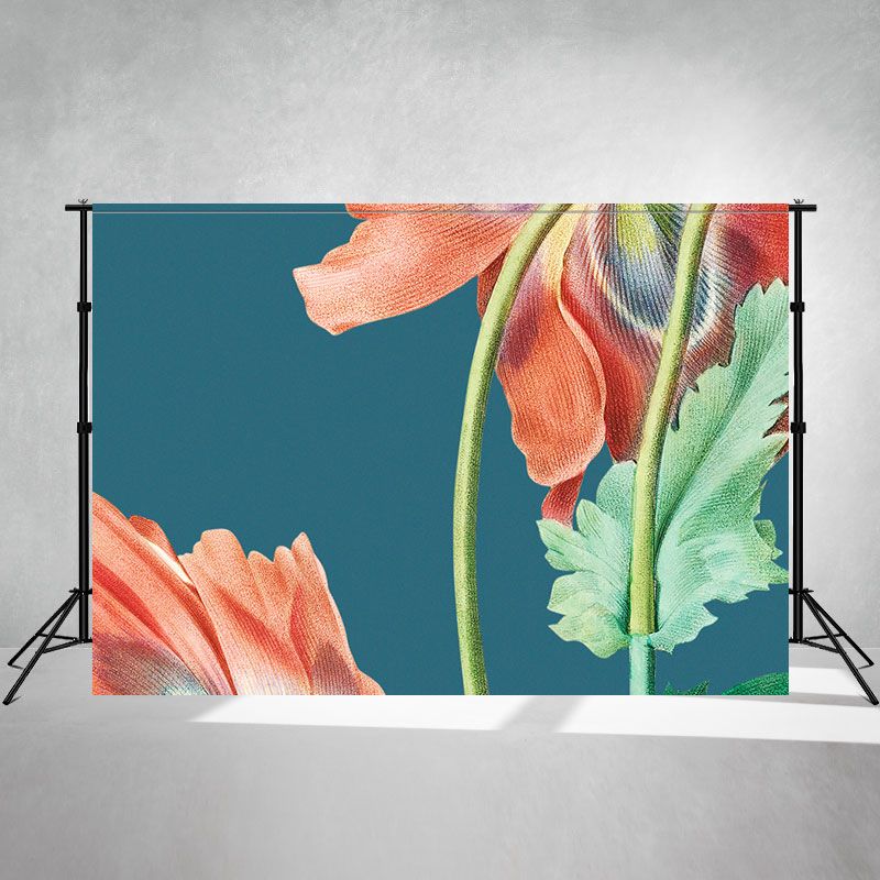 Female Fashion Glamour Flowers Blue Photo Backdrop - Layoris