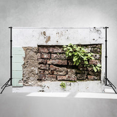 Dilapidated Brick Wall With Grass Photo Backdrop - Layoris