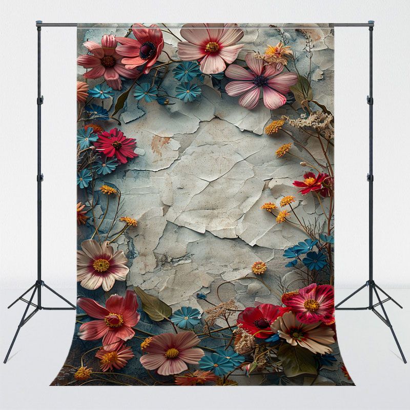 3D Chrysanthemum On The Broken Wall Backdrop - Layoris