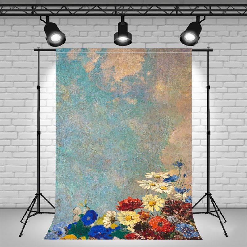 Oil Painting Sky And Flowers Vintage Photo Backdrop - Layoris