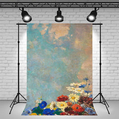 Oil Painting Sky And Flowers Vintage Photo Backdrop - Layoris