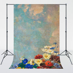 Oil Painting Sky And Flowers Vintage Photo Backdrop - Layoris