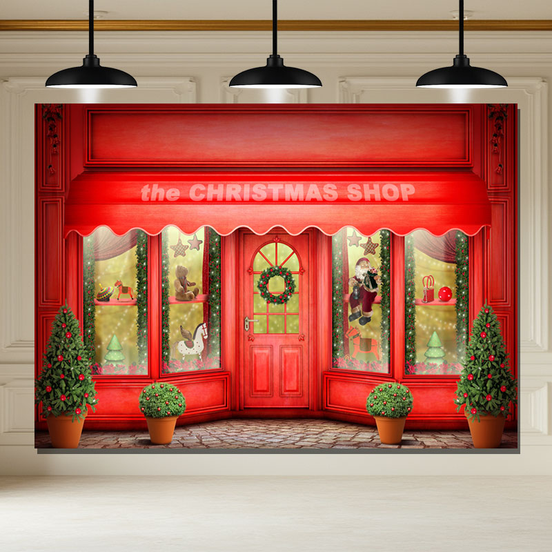 Layoris Red Christmas Shop Holiday Photo Backdrop