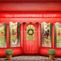 Red Christmas Shop Holiday Photo Backdrop - Layoris