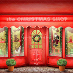 Red Christmas Shop Holiday Photo Backdrop - Layoris