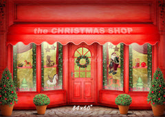 Red Christmas Shop Holiday Photo Backdrop - Layoris