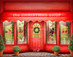 Red Christmas Shop Holiday Photo Backdrop - Layoris