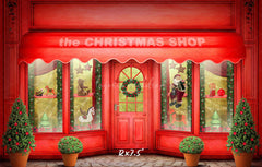 Red Christmas Shop Holiday Photo Backdrop - Layoris