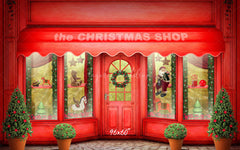 Red Christmas Shop Holiday Photo Backdrop - Layoris