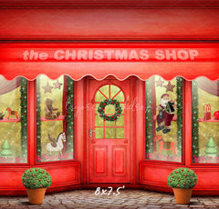 Red Christmas Shop Holiday Photo Backdrop - Layoris