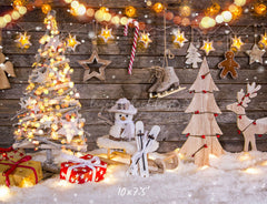 Wooden Board Snowman Elk Christmas Photo Backdrop - Layoris