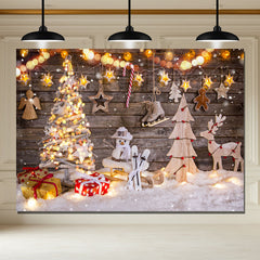 Layoris Wooden Board Snowman Elk Christmas Backdrop