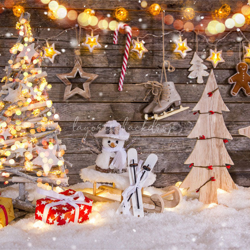 Wooden Board Snowman Elk Christmas Photo Backdrop - Layoris