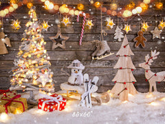 Wooden Board Snowman Elk Christmas Photo Backdrop - Layoris