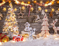 Wooden Board Snowman Elk Christmas Photo Backdrop - Layoris