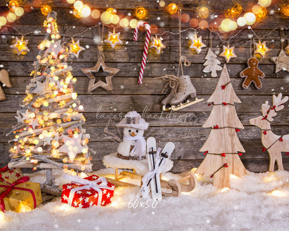 Wooden Board Snowman Elk Christmas Photo Backdrop - Layoris