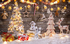 Wooden Board Snowman Elk Christmas Photo Backdrop - Layoris