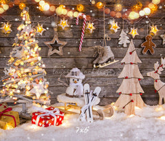 Wooden Board Snowman Elk Christmas Photo Backdrop - Layoris