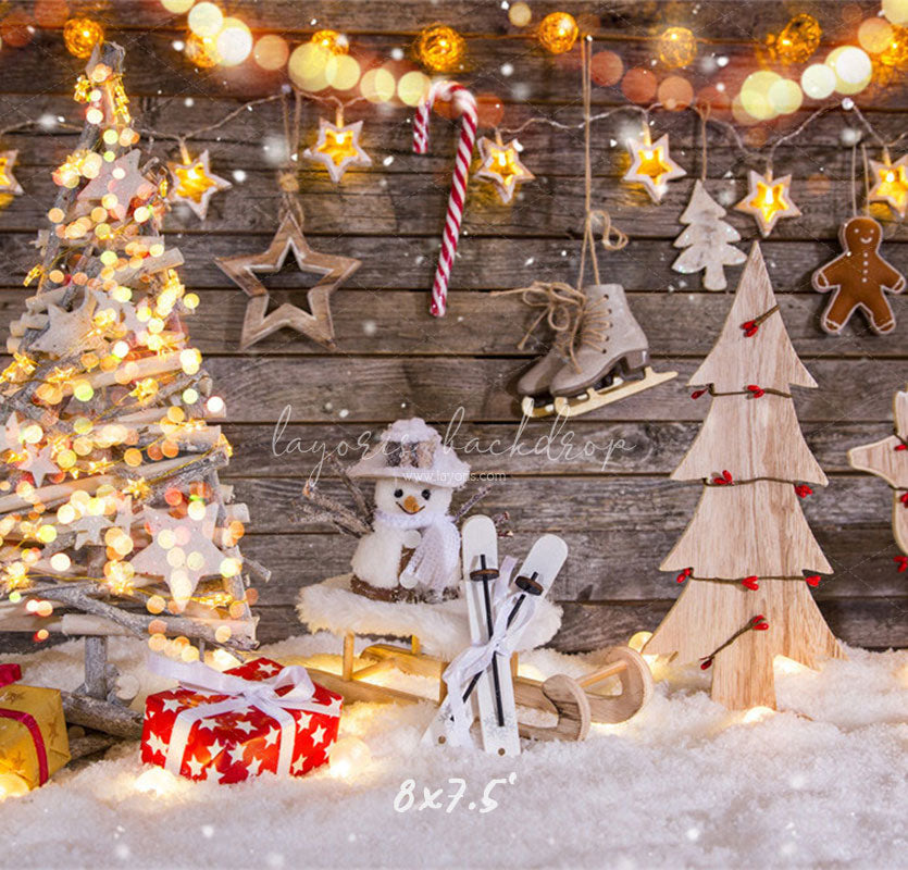 Wooden Board Snowman Elk Christmas Photo Backdrop - Layoris