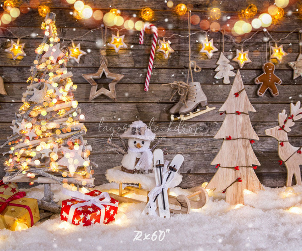 Wooden Board Snowman Elk Christmas Photo Backdrop - Layoris