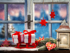 Wooden Window Gift Christmas Photo Backdrop - Layoris
