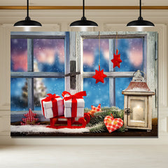 Layoris Wooden Window Gift Christmas Photo Backdrop