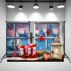 Layoris Wooden Window Gift Christmas Photo Backdrop