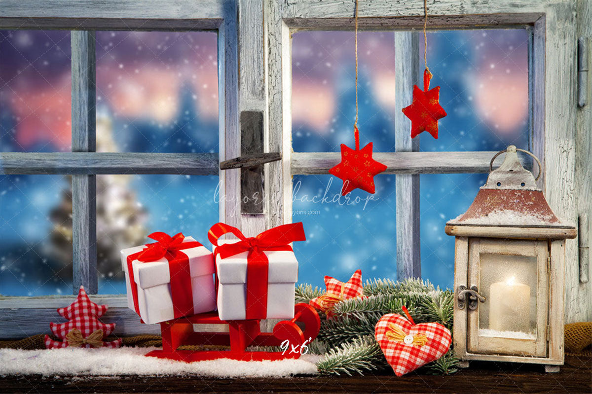 Wooden Window Gift Christmas Photo Backdrop - Layoris