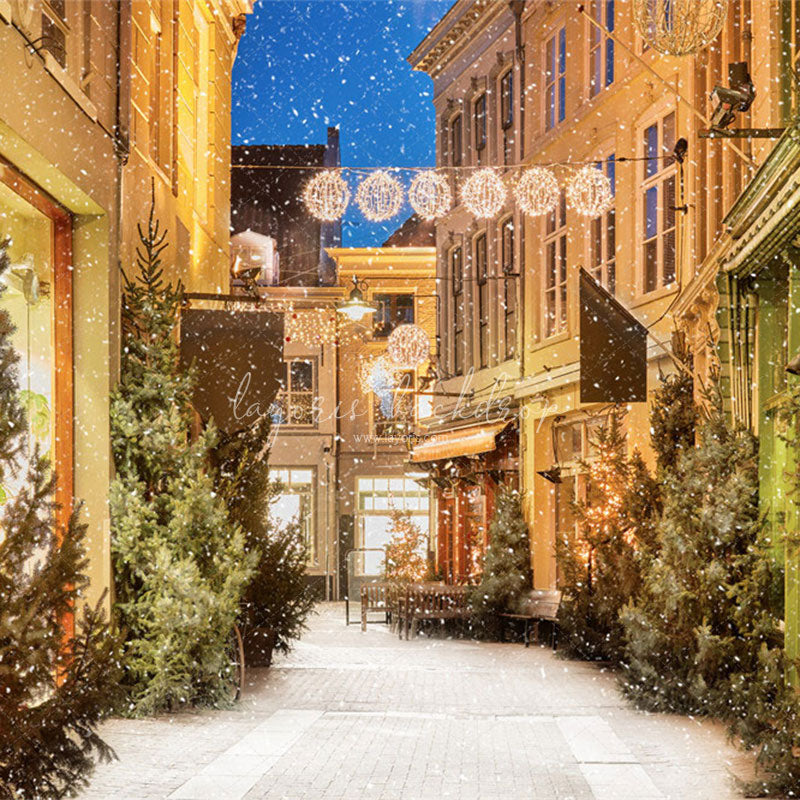 Snow Festival Street Building Christmas Backdrop - Layoris