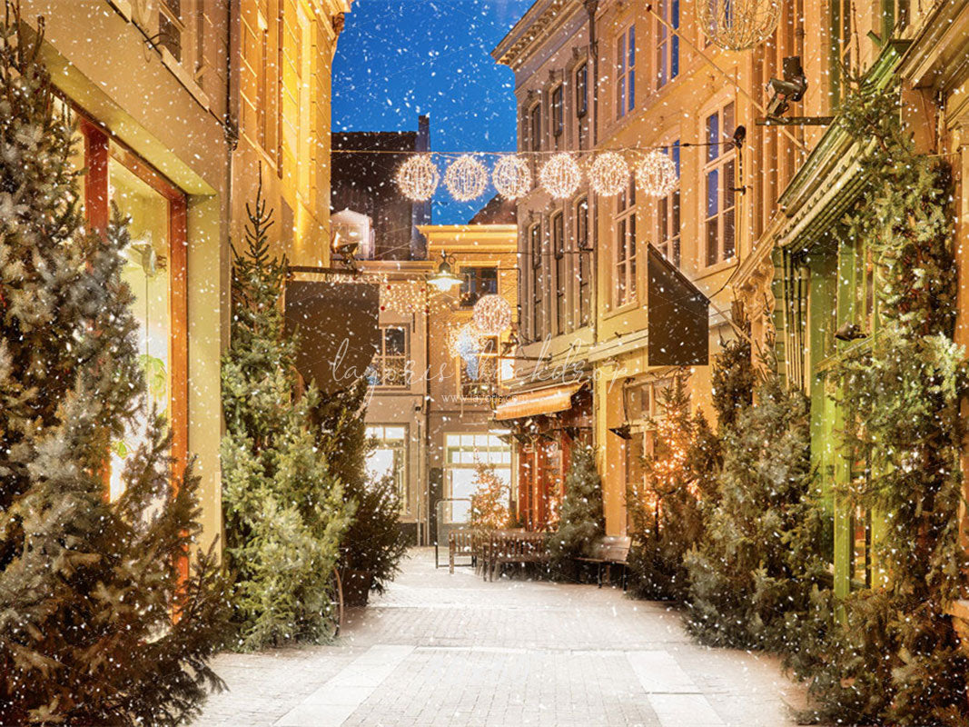 Snow Festival Street Building Christmas Backdrop - Layoris