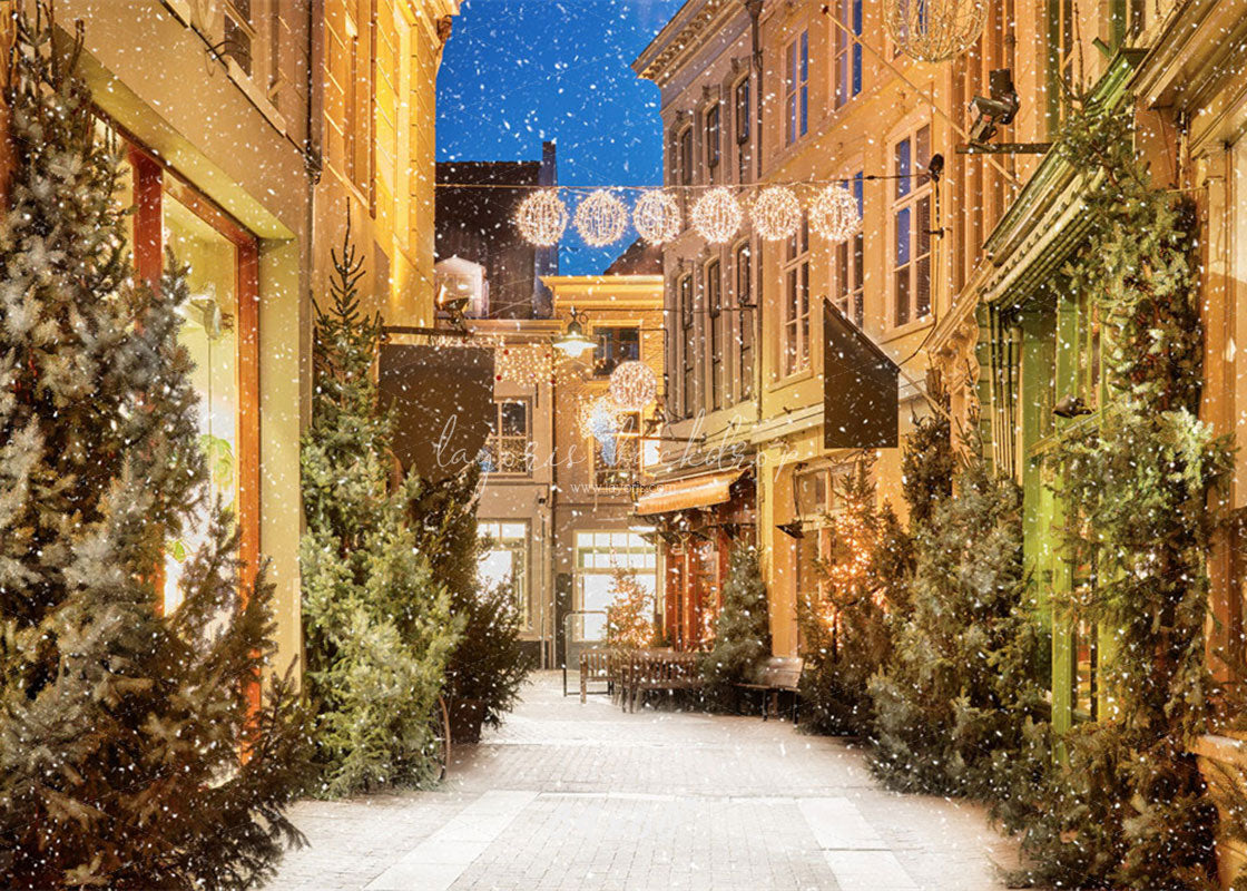 Snow Festival Street Building Christmas Backdrop - Layoris