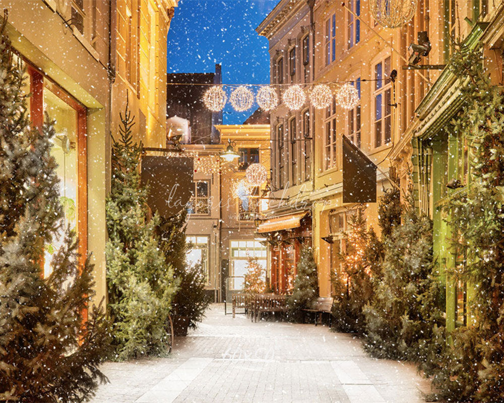Snow Festival Street Building Christmas Backdrop - Layoris