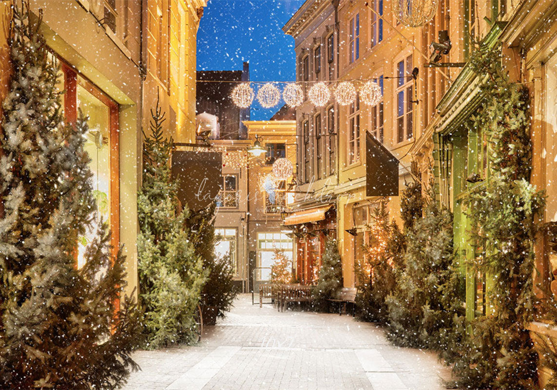 Snow Festival Street Building Christmas Backdrop - Layoris
