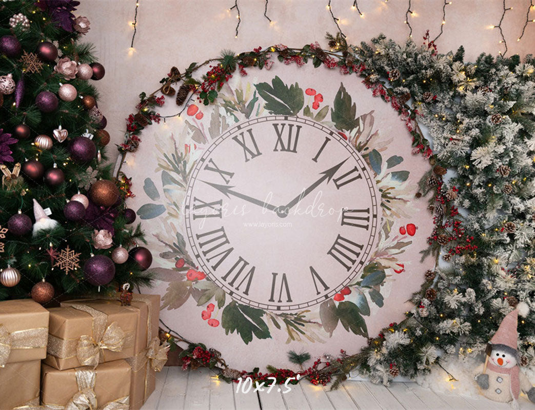 Clock Christmas Tree Holiday Backdrop - Layoris
