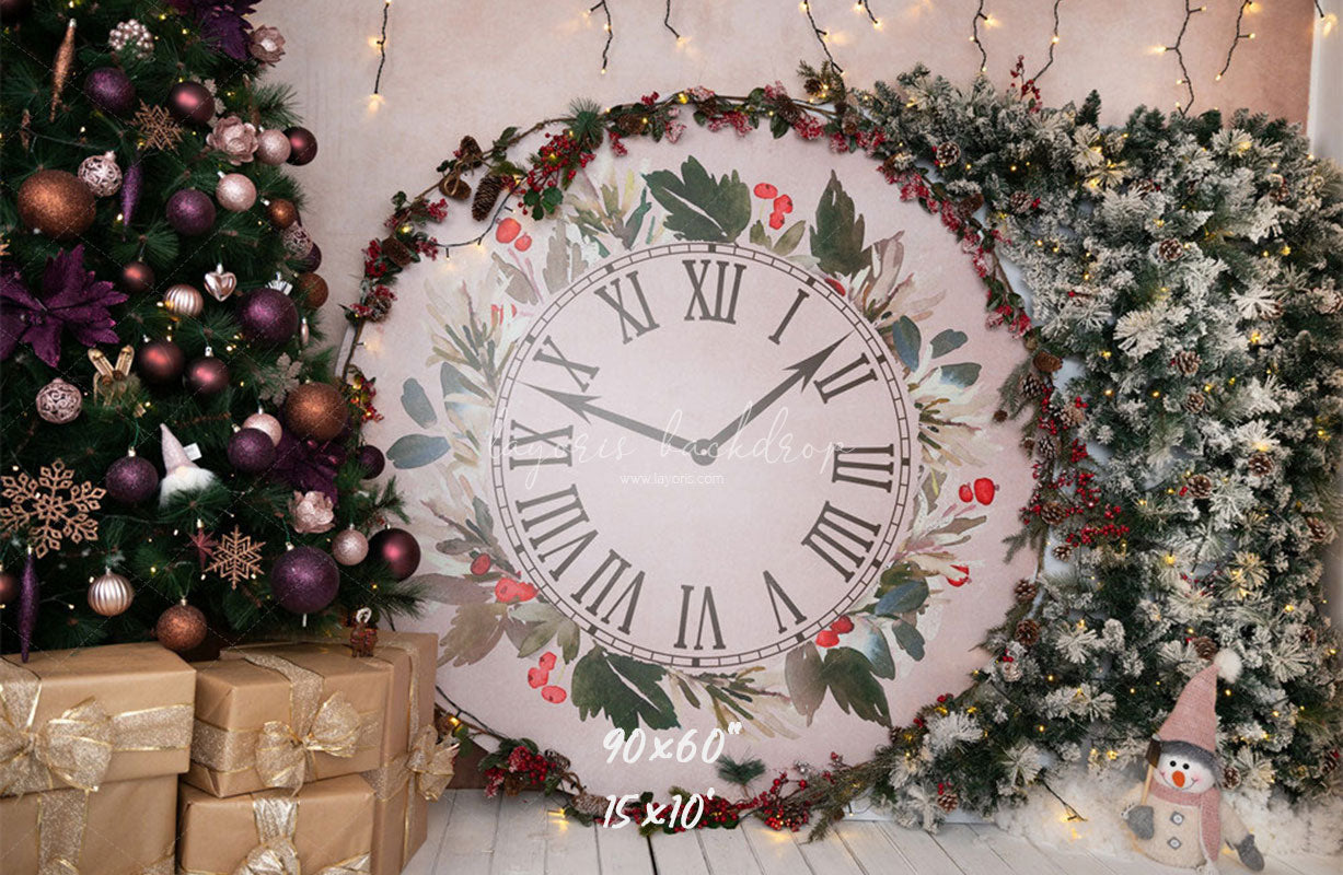 Clock Christmas Tree Holiday Backdrop - Layoris