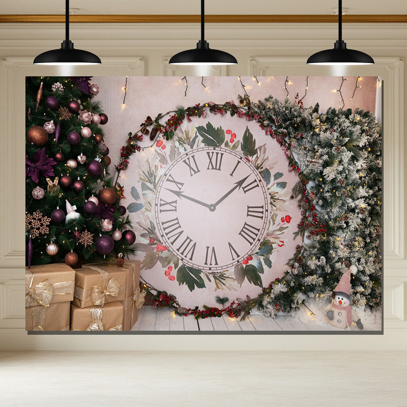 Layoris Clock Christmas Tree Holiday Backdrop