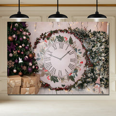 Layoris Clock Christmas Tree Holiday Backdrop
