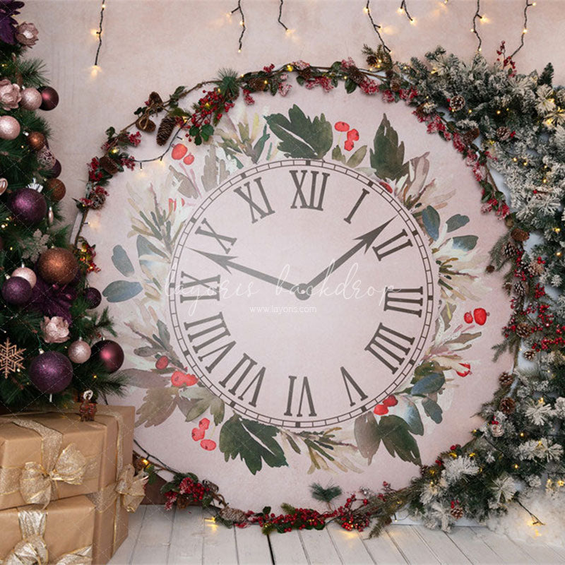 Clock Christmas Tree Holiday Backdrop - Layoris