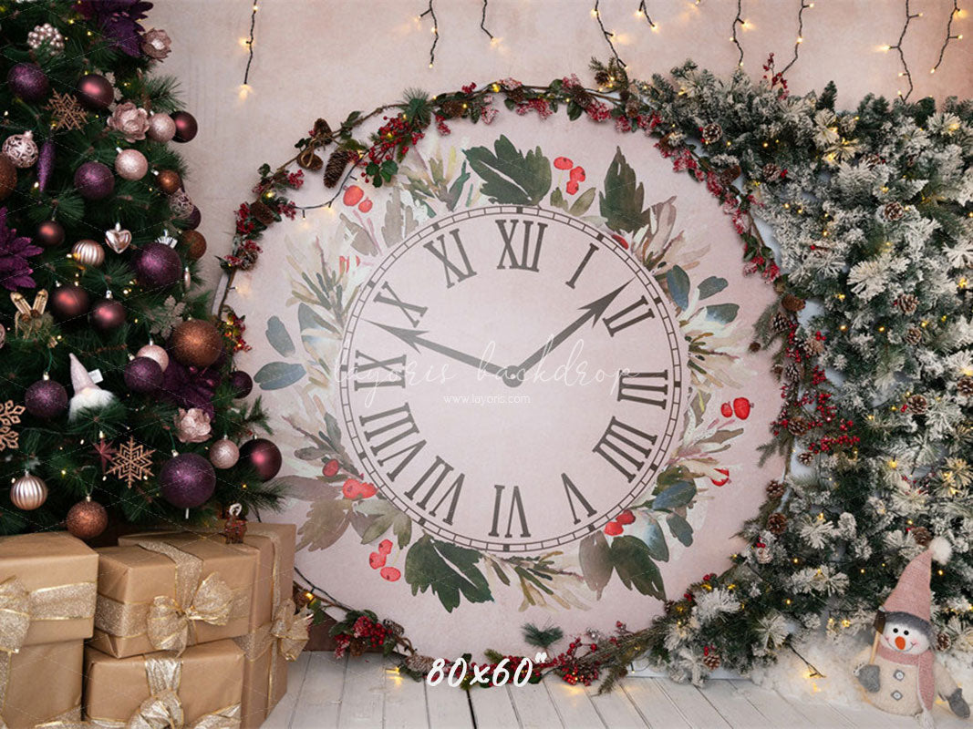 Clock Christmas Tree Holiday Backdrop - Layoris